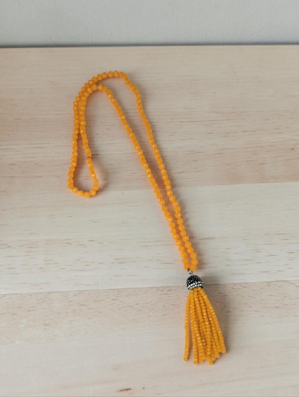 Yellow Beaded Tassel Necklace